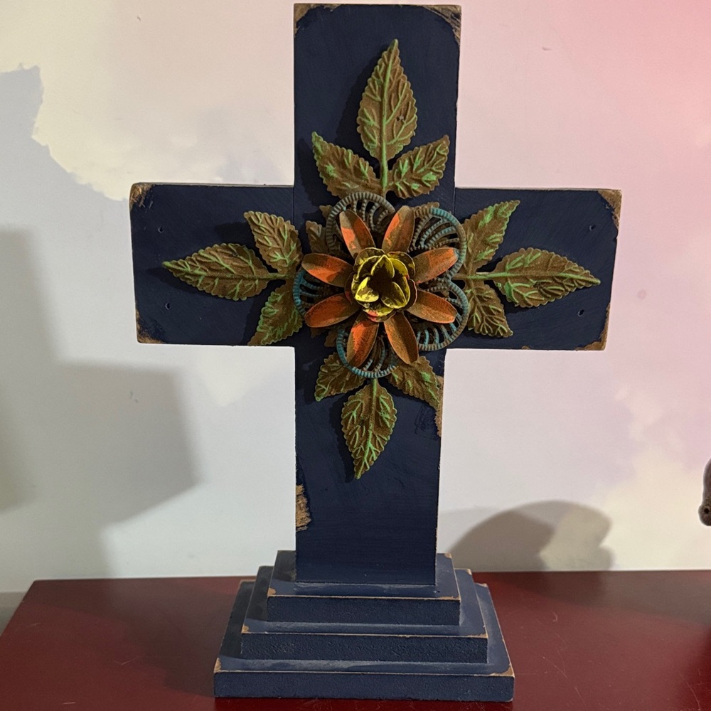 Decorative Wooden Cross with Floral Design